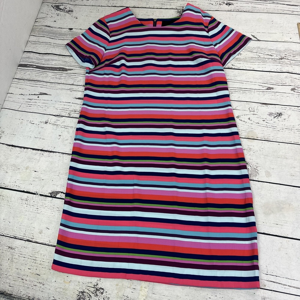 Cynthia Rowley Womens Size 2 Multicolor Striped Short Sleeve Shift Dress Zip